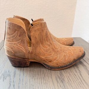 Roper Womens Tan Embroidered Snip Toe Western Ankle Boots Boho Size 7 Festival